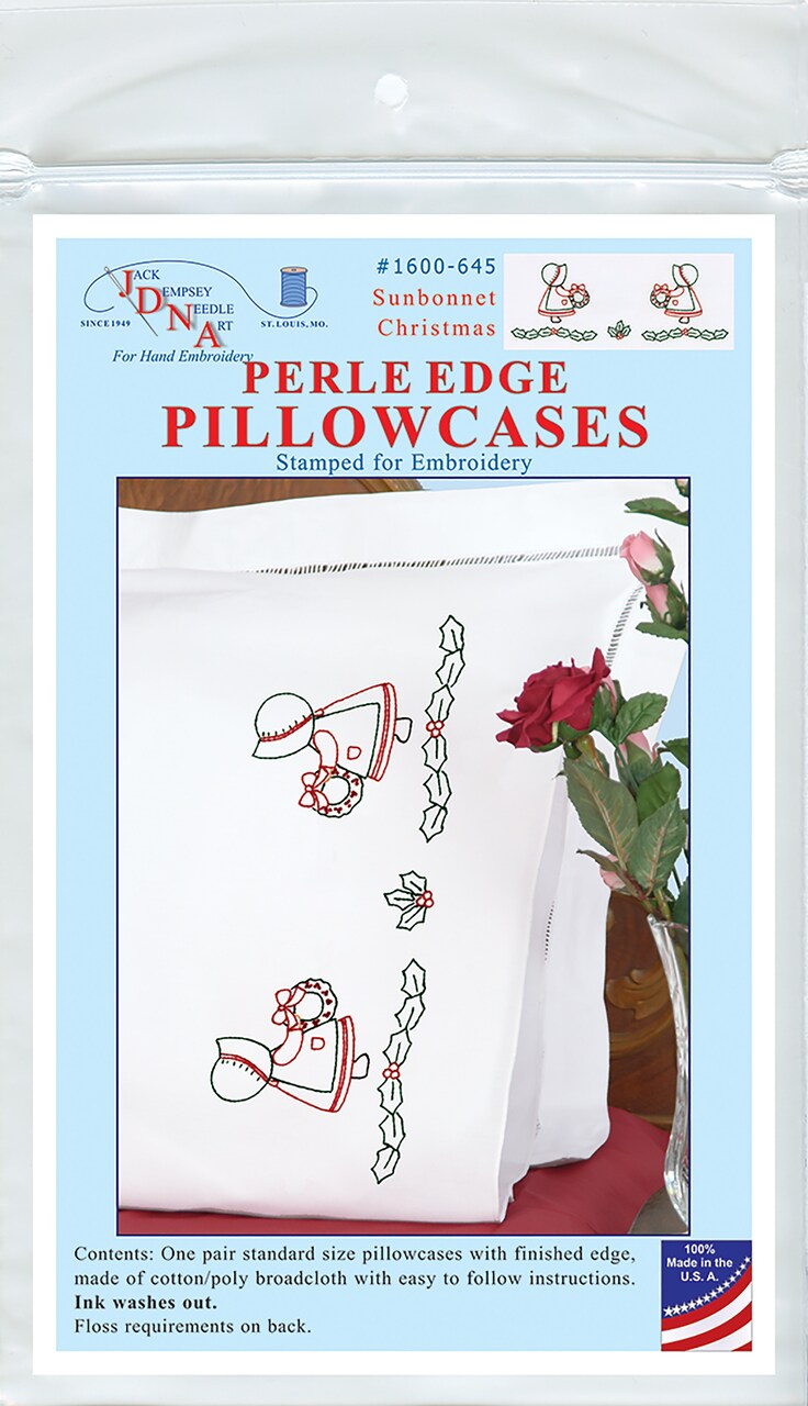 Jack Dempsey Stamped Pillowcases W/White Perle Edge 2/Pkg-Sunbonnet Christmas